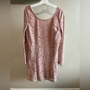 Pink Lace Skater Dress Xhilaration XXL Blush Long Sleeve Fit & Flare